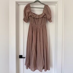 Elegant Puff Sleeve Dress in Taupe